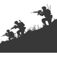 AI generated silhouette of a modern war situation black color only png