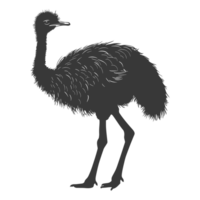 AI generated Silhouette ostrich animal black color only full body png
