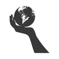 AI generated Silhouette hand holding earth black color only earth day celebration png