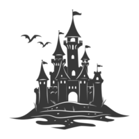 AI generated Silhouette sand castle black color only png