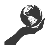 AI generated Silhouette hand holding earth black color only earth day celebration png