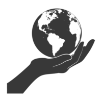 AI generated Silhouette hand holding earth black color only earth day celebration png