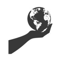 AI generated Silhouette hand holding earth black color only earth day celebration png