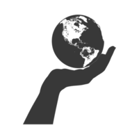 AI generated Silhouette hand holding earth black color only earth day celebration png