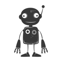 AI generated Silhouette cute robot black color only full body png