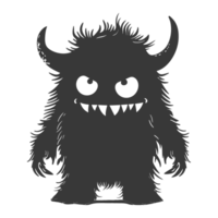 AI generated Silhouette cute monster black color only full body png