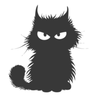 AI generated Silhouette cute cat monster black color only full body png