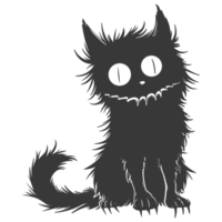 AI generated Silhouette cute cat monster black color only full body png