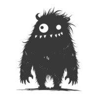 AI generated Silhouette cute monster black color only full body png