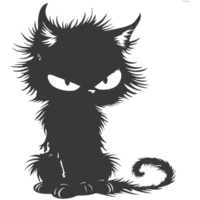 AI generated Silhouette cute cat monster black color only full body png