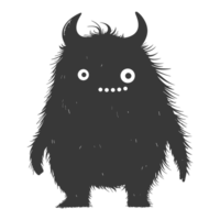 AI generated Silhouette cute monster black color only full body png