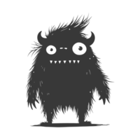 AI generated Silhouette cute monster black color only full body png