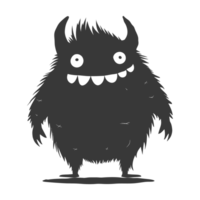 AI generated Silhouette cute monster black color only full body png