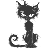 AI generated Silhouette cute cat zombie black color only full body png