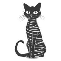 AI generated Silhouette cute cat mummy black color only full body png