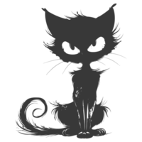 AI generated Silhouette cute cat monster black color only full body png
