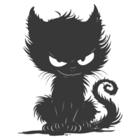 AI generated Silhouette cute cat monster black color only full body png