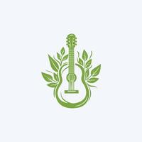 AI generated natural eco guitar logo guitar leaf natural logo vector icon illustration design.