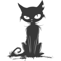 AI generated Silhouette cute cat zombie black color only full body png