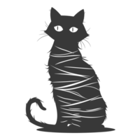 AI generated Silhouette cute cat mummy black color only full body png