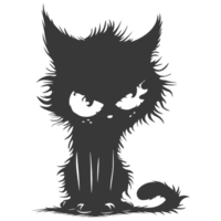 AI generated Silhouette cute cat monster black color only full body png