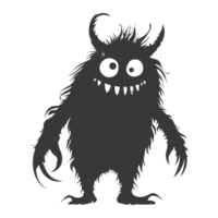 AI generated Silhouette cute monster black color only full body png