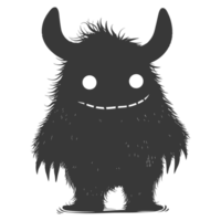 AI generated Silhouette cute monster black color only full body png