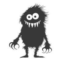 AI generated Silhouette cute monster black color only full body png