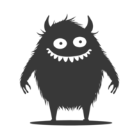 AI generated Silhouette cute monster black color only full body png