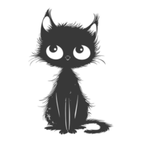 AI generated Silhouette cute cat monster black color only full body png