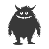 AI generated Silhouette cute monster black color only full body png