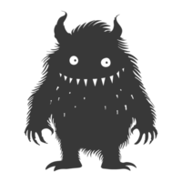 AI generated Silhouette cute monster black color only full body png