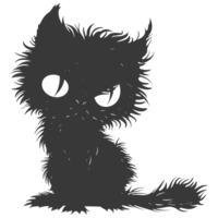 AI generated Silhouette cute cat monster black color only full body png