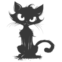 AI generated Silhouette cute cat monster black color only full body png