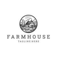 AI generated Farm house line art logo icon design template vector