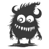 AI generated Silhouette cute monster black color only full body png