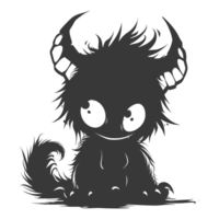 AI generated Silhouette cute monster black color only full body png