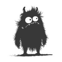 AI generated Silhouette cute monster black color only full body png