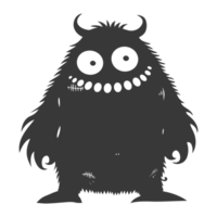 AI generated Silhouette cute monster black color only full body png