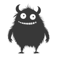 AI generated Silhouette cute monster black color only full body png