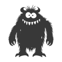 AI generated Silhouette cute monster black color only full body png