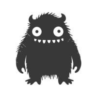 AI generated Silhouette cute monster black color only full body png