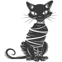 AI generated Silhouette cute cat mummy black color only full body png