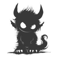 AI generated Silhouette cute monster black color only full body png