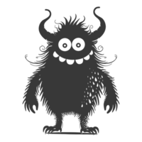 AI generated Silhouette cute monster black color only full body png