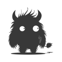 AI generated Silhouette cute monster black color only full body png