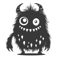 AI generated Silhouette cute monster black color only full body png