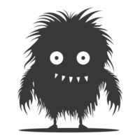 AI generated Silhouette cute monster black color only full body png