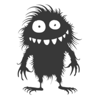 AI generated Silhouette cute monster black color only full body png