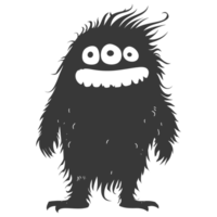 AI generated Silhouette cute monster black color only full body png